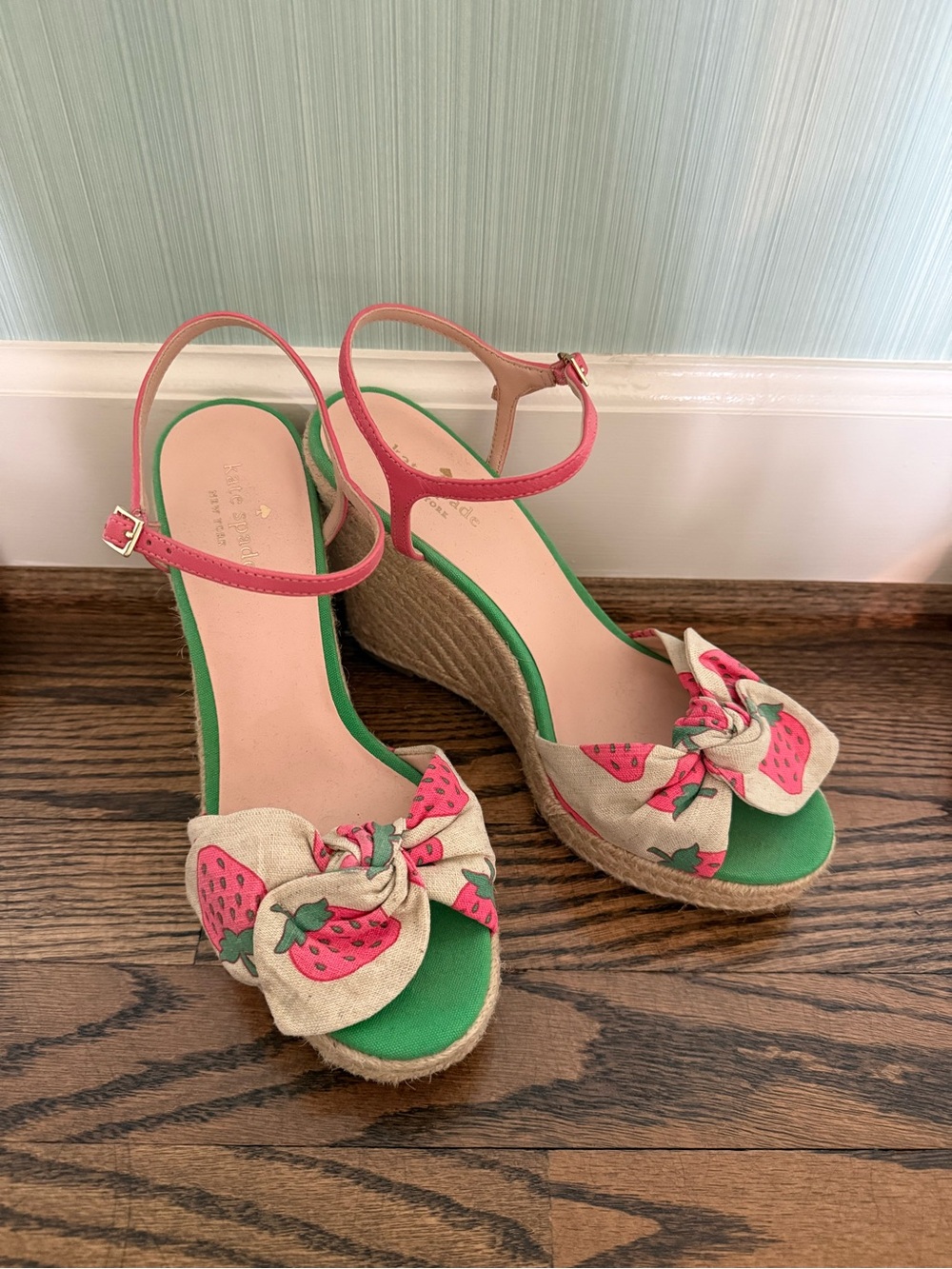kate spade Pink & Green Strawberry Wedge Sandals